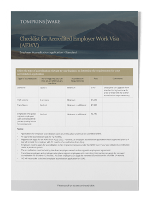 Standard Checklist for Employer Accreditation